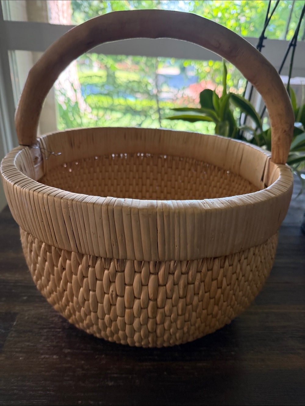 Handwoven Natural Rattan Basket with Handle - Natural
